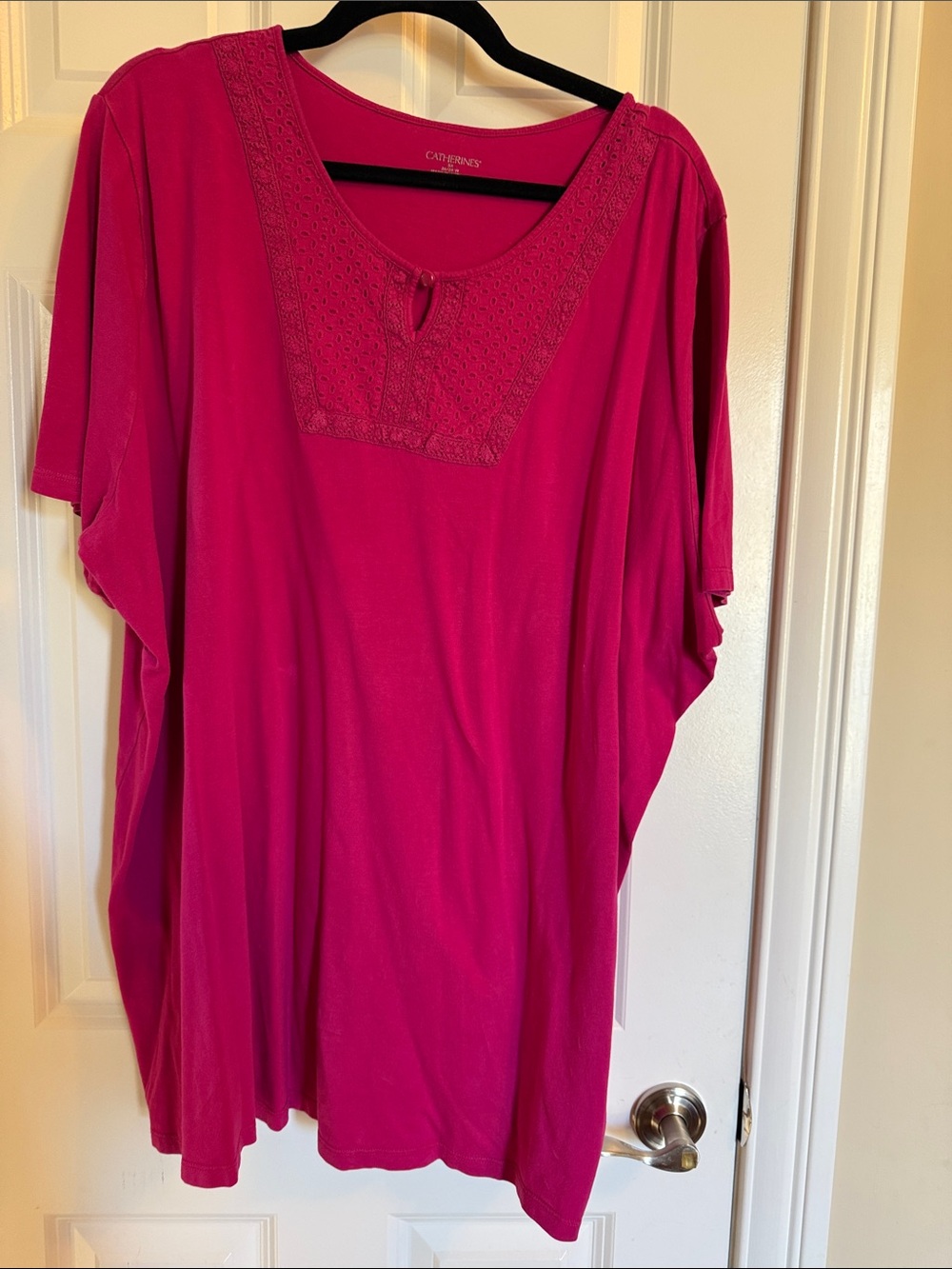 Catherines Bright Pink Scoop Neck Lace-Yoke Tunic